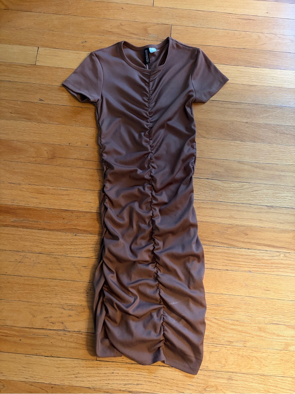 H&M Brown Ruched Short Sleeve Mini Dress
